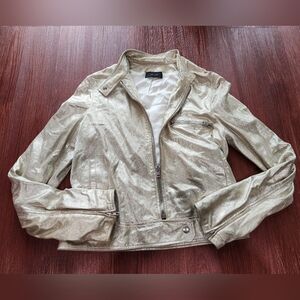 Joseph Dax Light Leather Nappa Gold Metallic Jacket Hannah Montana Moto Y2k